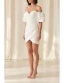 Off-Shoulder Puff Sleeve Mini Wedding Dress for Courthouse and Modern City Brides