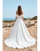 Off-Shoulder Satin Wedding Dress with Front Slit for Modern Beach Ceremonies