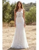 Lace Mermaid Wedding Dress with Sheer Corset Bodice for Romantic Outdoor Ceremonies