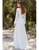 Romantic Long-Sleeve Chiffon Wedding Dress with Deep V-Neck for Outdoor Garden Ceremonies