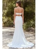 Minimalist Two-Piece Satin Wedding Dress with Strapless Crop Top for Modern Beach Brides