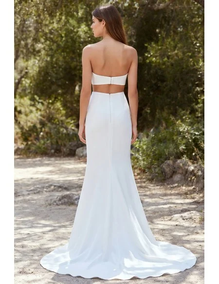 Minimalist Two-Piece Satin Wedding Dress with Strapless Crop Top for Modern Beach Brides