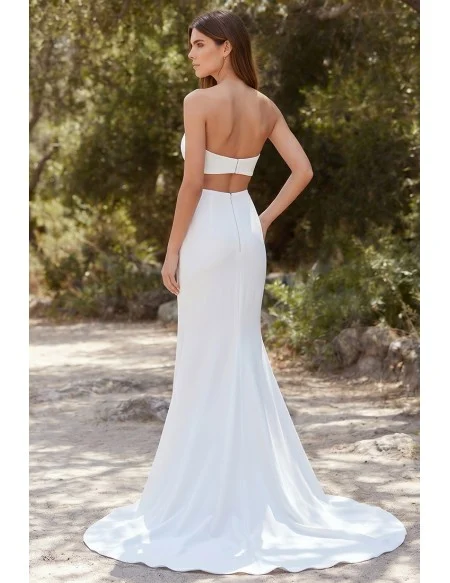 Minimalist Two-Piece Satin Wedding Dress with Strapless Crop Top for Modern Beach Brides