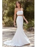 Minimalist Two-Piece Satin Wedding Dress with Strapless Crop Top for Modern Beach Brides