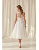 Tea-Length Lace Wedding Dress with Illusion Bodice for Courthouse Ceremonies