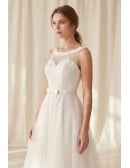 Tea-Length Lace Wedding Dress with Illusion Bodice for Courthouse Ceremonies
