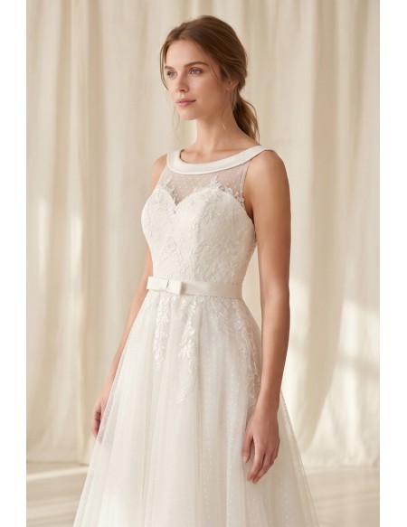 Tea-Length Lace Wedding Dress with Illusion Bodice for Courthouse Ceremonies