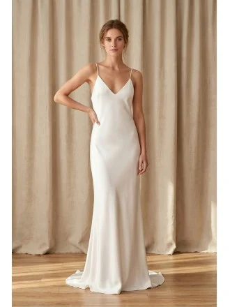 Minimalist Satin Slip Wedding Dress with Low Back for Modern Elopement Brides