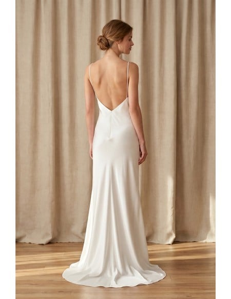 Minimalist Satin Slip Wedding Dress with Low Back for Modern Elopement Brides