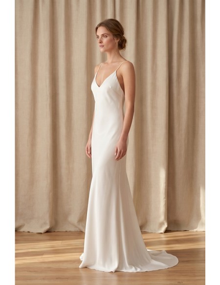 Minimalist Satin Slip Wedding Dress with Low Back for Modern Elopement Brides