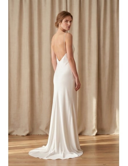Minimalist Satin Slip Wedding Dress with Low Back for Modern Elopement Brides