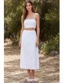 Minimalist Scalloped Two-Piece Bridal Dress Set for a Modern Courthouse Wedding