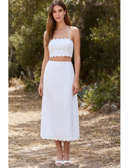 Minimalist Scalloped Two-Piece Bridal Dress Set for a Modern Courthouse Wedding