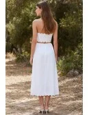 Minimalist Scalloped Two-Piece Bridal Dress Set for a Modern Courthouse Wedding
