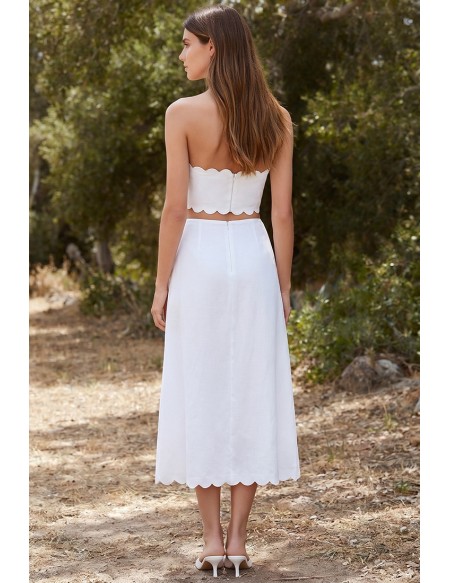 Minimalist Scalloped Two-Piece Bridal Dress Set for a Modern Courthouse Wedding