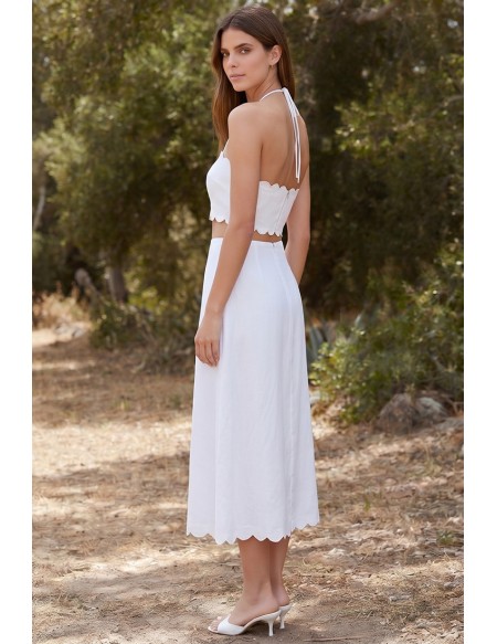 Minimalist Scalloped Two-Piece Bridal Dress Set for a Modern Courthouse Wedding