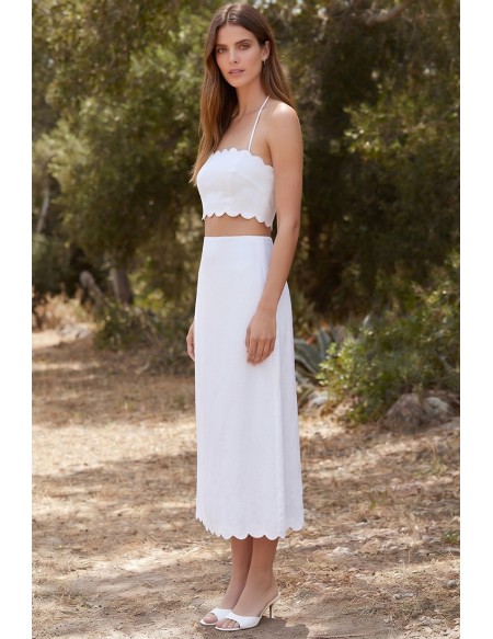 Minimalist Scalloped Two-Piece Bridal Dress Set for a Modern Courthouse Wedding