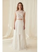 Boho Lace Two-Piece Wedding Dress with Flowing Chiffon Skirt for Beach Ceremonies