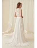 Boho Lace Two-Piece Wedding Dress with Flowing Chiffon Skirt for Beach Ceremonies