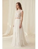 Boho Lace Two-Piece Wedding Dress with Flowing Chiffon Skirt for Beach Ceremonies