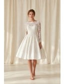 Vintage Lace Tea-Length Wedding Dress with Long Sleeves for Courthouse Ceremonies