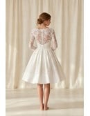 Vintage Lace Tea-Length Wedding Dress with Long Sleeves for Courthouse Ceremonies