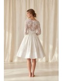 Vintage Lace Tea-Length Wedding Dress with Long Sleeves for Courthouse Ceremonies