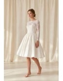 Vintage Lace Tea-Length Wedding Dress with Long Sleeves for Courthouse Ceremonies