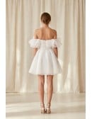 Off-Shoulder Ruffle Short Wedding Dress for a Chic Courthouse Bridal Look