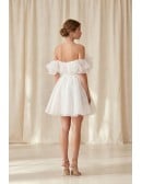 Off-Shoulder Ruffle Short Wedding Dress for a Chic Courthouse Bridal Look