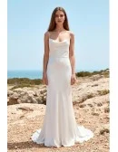 Minimalist Satin Cowl-Neck Wedding Dress with Low Back for Beach or Outdoor Ceremonies