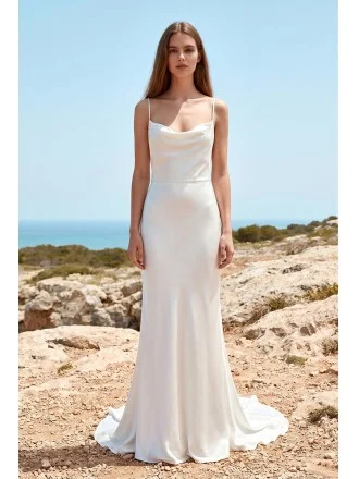 Minimalist Satin Cowl-Neck Wedding Dress with Low Back for Beach or Outdoor Ceremonies