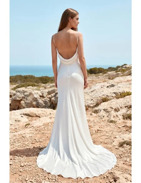 Minimalist Satin Cowl-Neck Wedding Dress with Low Back for Beach or Outdoor Ceremonies