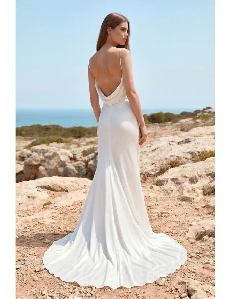 Minimalist Satin Cowl-Neck Wedding Dress with Low Back for Beach or Outdoor Ceremonies