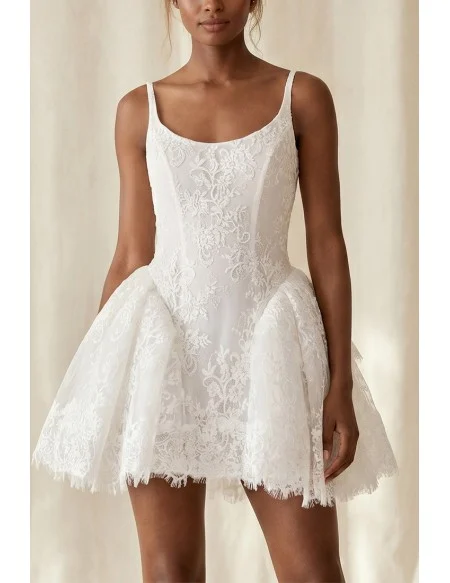 Short Lace Mini Wedding Dress with Low Back for Modern Reception or After-Party Brides