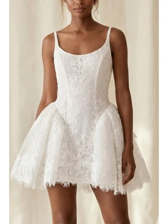 Short Lace Mini Wedding Dress with Low Back for Modern Reception or After-Party Brides