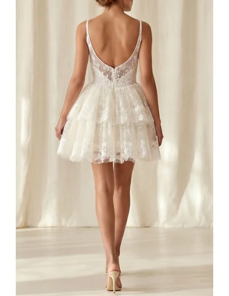 Short Lace Mini Wedding Dress with Low Back for Modern Reception or After-Party Brides