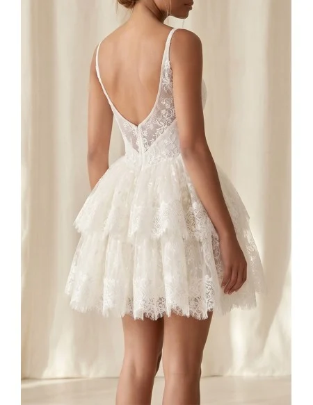 Short Lace Mini Wedding Dress with Low Back for Modern Reception or After-Party Brides