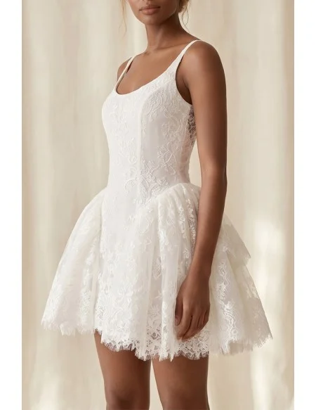 Short Lace Mini Wedding Dress with Low Back for Modern Reception or After-Party Brides