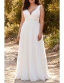 Boho Lace V-Neck A-Line Wedding Dress for Romantic Outdoor Ceremonies
