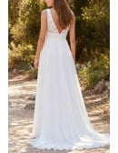 Boho Lace V-Neck A-Line Wedding Dress for Romantic Outdoor Ceremonies
