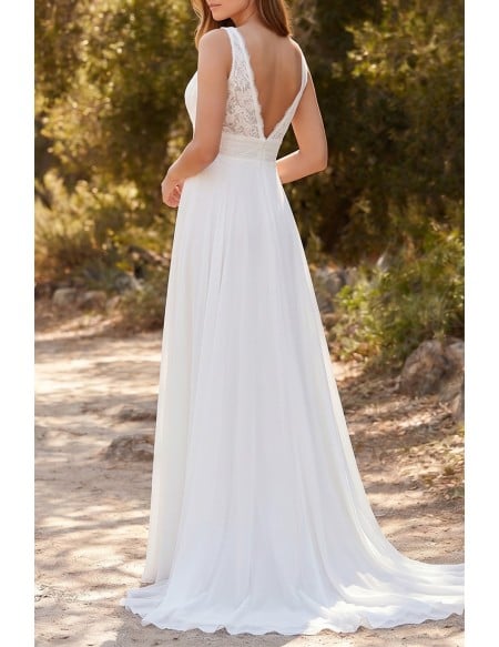 Boho Lace V-Neck A-Line Wedding Dress for Romantic Outdoor Ceremonies