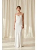 Minimalist Satin Slip Wedding Dress with Cowl Neck and Open Back for Courthouse Ceremonies