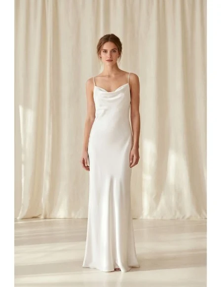 Minimalist Satin Slip Wedding Dress with Cowl Neck and Open Back for Courthouse Ceremonies