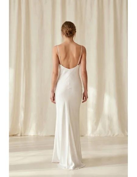 Minimalist Satin Slip Wedding Dress with Cowl Neck and Open Back for Courthouse Ceremonies