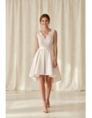 Short Lace-Bodice High-Low Wedding Dress for Romantic Courthouse Ceremonies