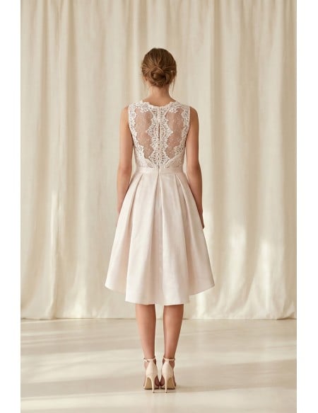 Short Lace-Bodice High-Low Wedding Dress for Romantic Courthouse Ceremonies