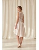 Short Lace-Bodice High-Low Wedding Dress for Romantic Courthouse Ceremonies