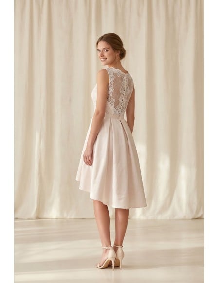 Short Lace-Bodice High-Low Wedding Dress for Romantic Courthouse Ceremonies