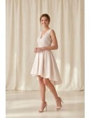 Short Lace-Bodice High-Low Wedding Dress for Romantic Courthouse Ceremonies